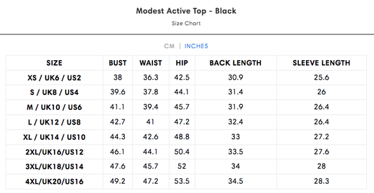 Modest Active Top - Black
